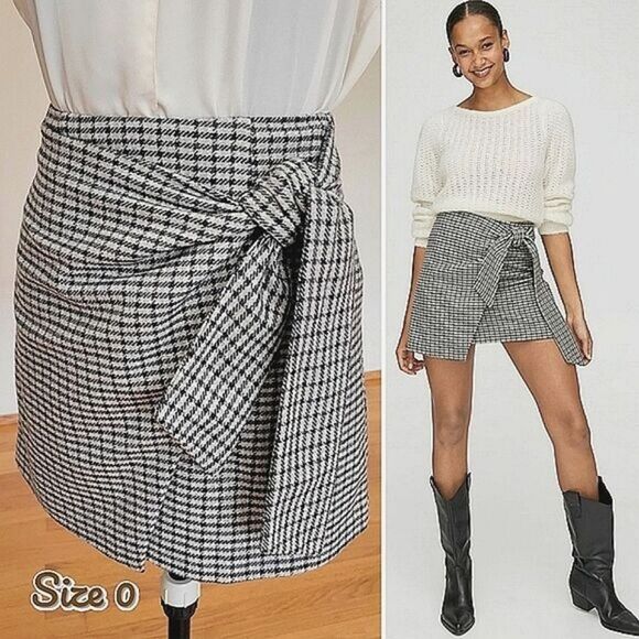 Wilfred Wrap-Front Skirt beige houndstooth check Size 0 - Picture 1 of 14